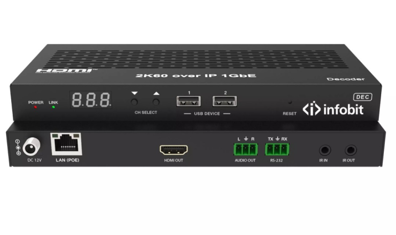 Infobit, iSwitch 265R, Приемник HDMI 4K H.265 AV через IP, декодер 1920x1200@ 60 Гц, Rx